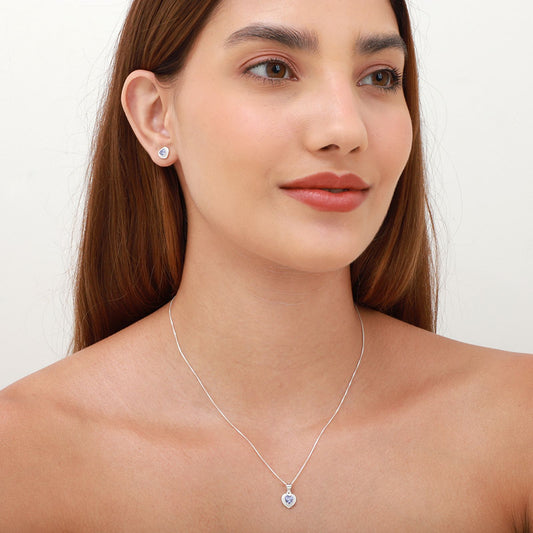 Conjunto Prata 925 coração cravejado