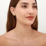 Conjunto semijoia cruz cravejado