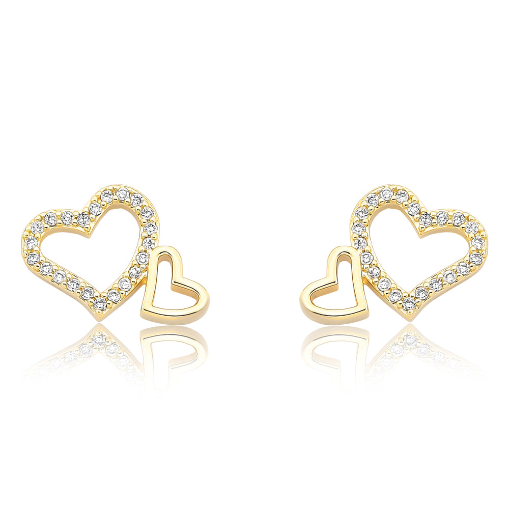 Brinco coração duplo cravejado