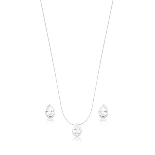 Conjunto prata 925 gota em fio de nylon