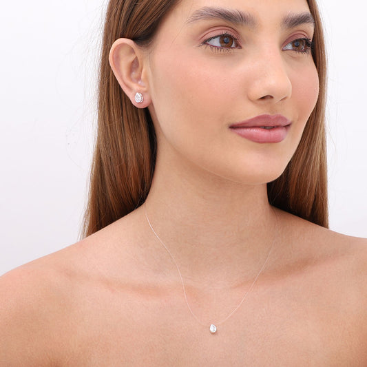 Conjunto prata 925 gota em fio de nylon