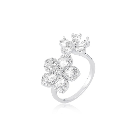 Anel semijoia regulável flor cravejada