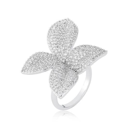 Anel folhas cravejadas