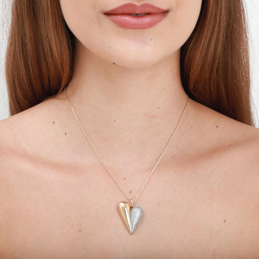 Colar semijoia coração duas cores com detalhe cravejado