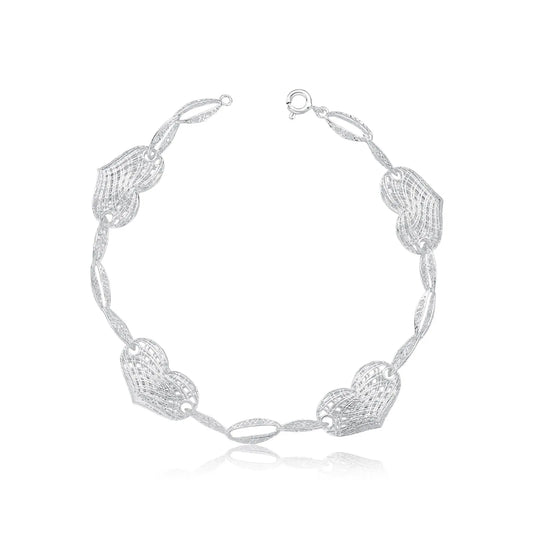 Pulseira prata 925 corações