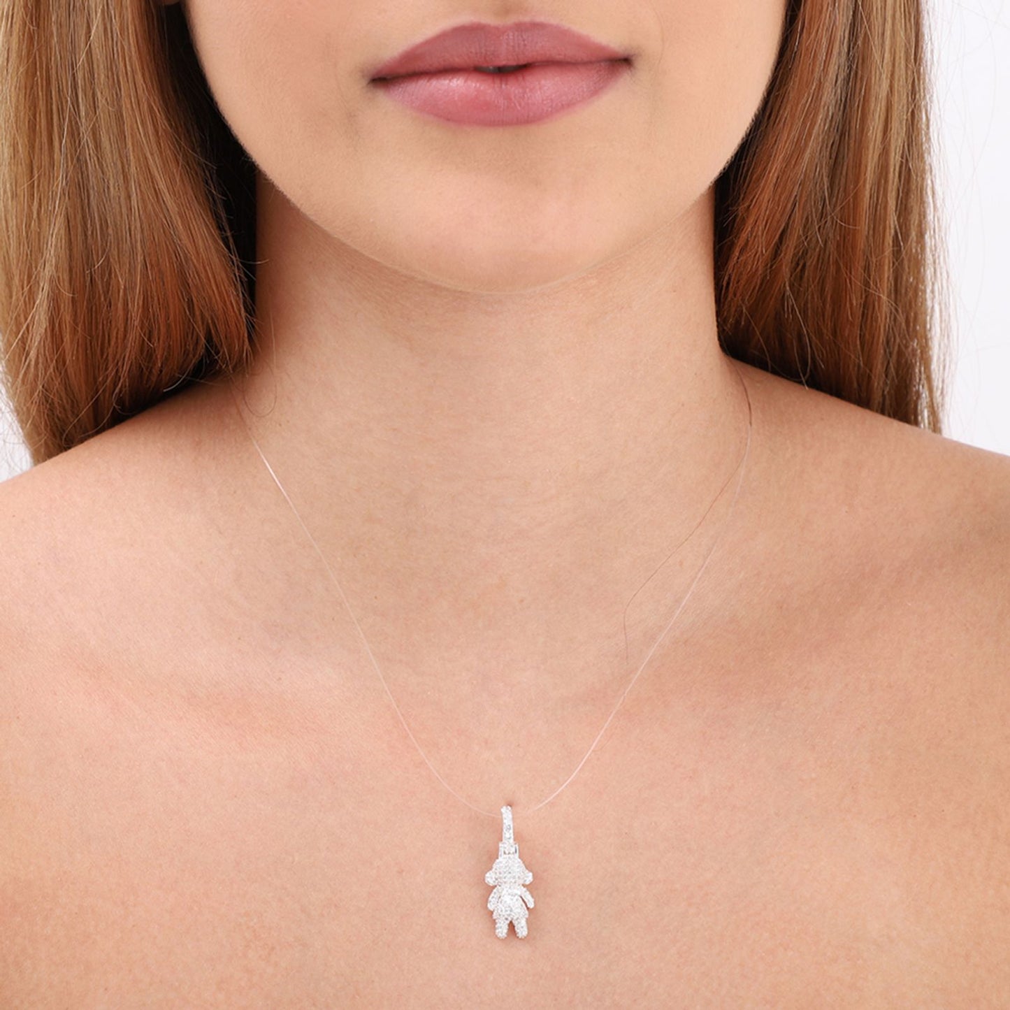 Pingente Prata 925 menina cravejada com detalhe coração