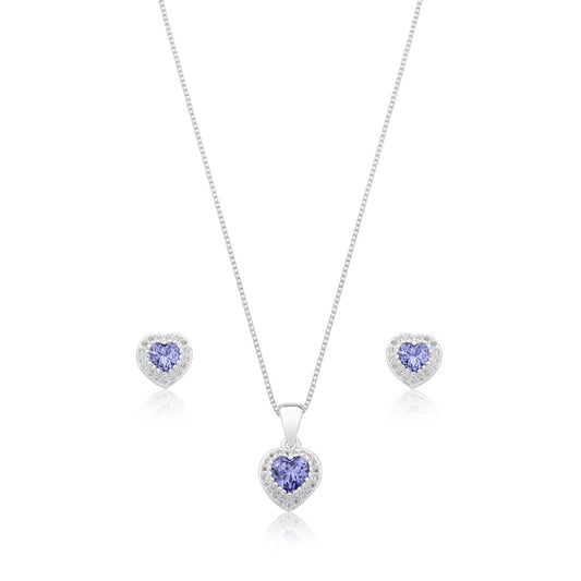 Conjunto Prata 925 coração cravejado