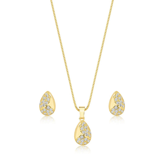 Conjunto semijoia gota com detalhe cravejado