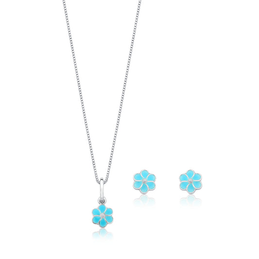 Conjunto Flor Esmaltada Azul