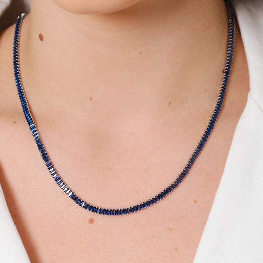 Colar Riviera Baguete Banhado a Ouro 18K e Ródio Branco