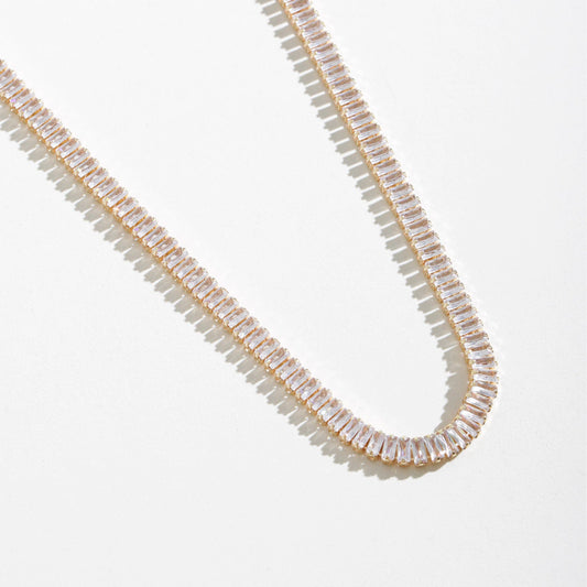 Colar Riviera Baguete Banhado a Ouro 18K e Ródio Branco