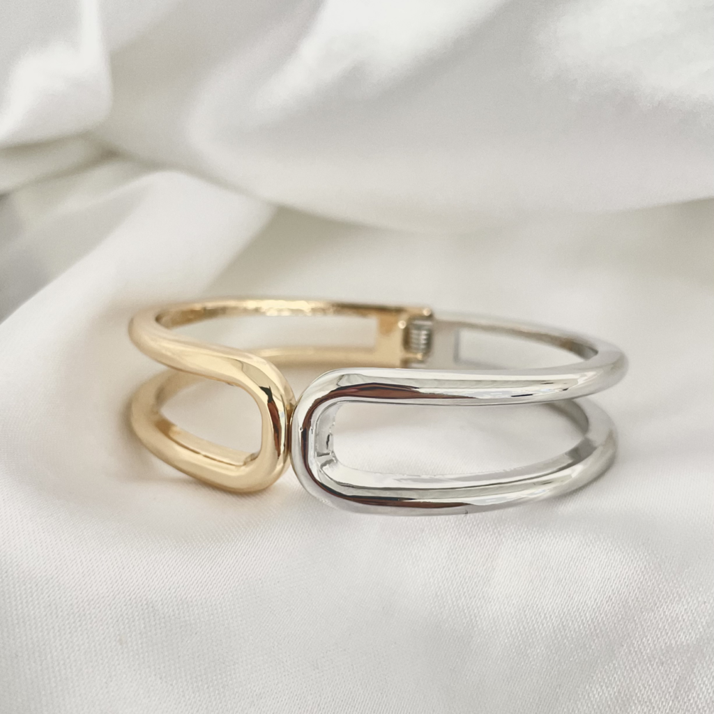 Bracelete Abraço Dois Banhos Banhado A Ouro 18k E Ródio Branco