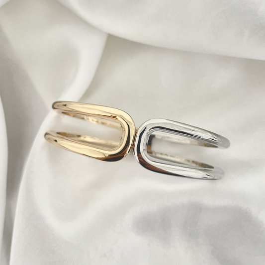 Bracelete Abraço Dois Banhos Banhado A Ouro 18k E Ródio Branco