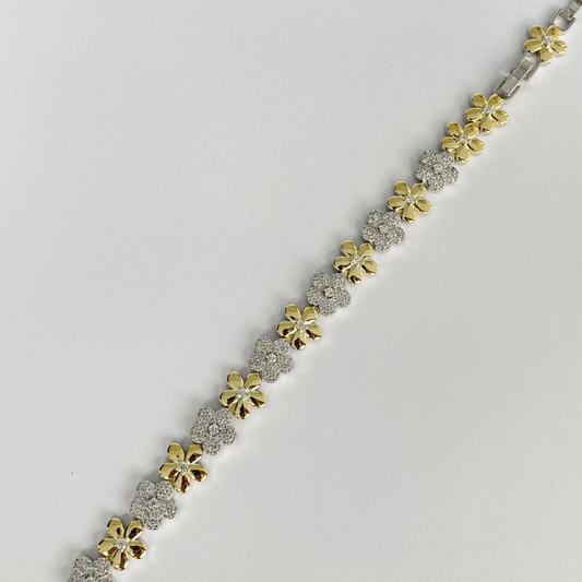 Pulseira Riviera Flor Turim Cravejado Banhado a Ouro 18k e Ródio Branco