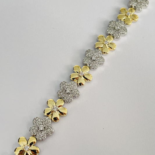 Pulseira Riviera Flor Turim Cravejado Banhado a Ouro 18k e Ródio Branco